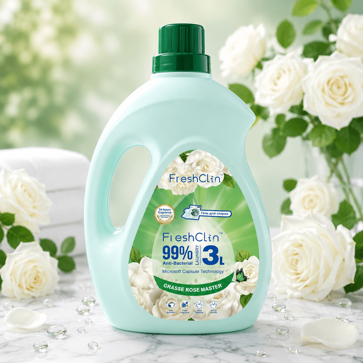 FreshClin — гель для стирки с кондиционером — (Rose Master) 3000 мл