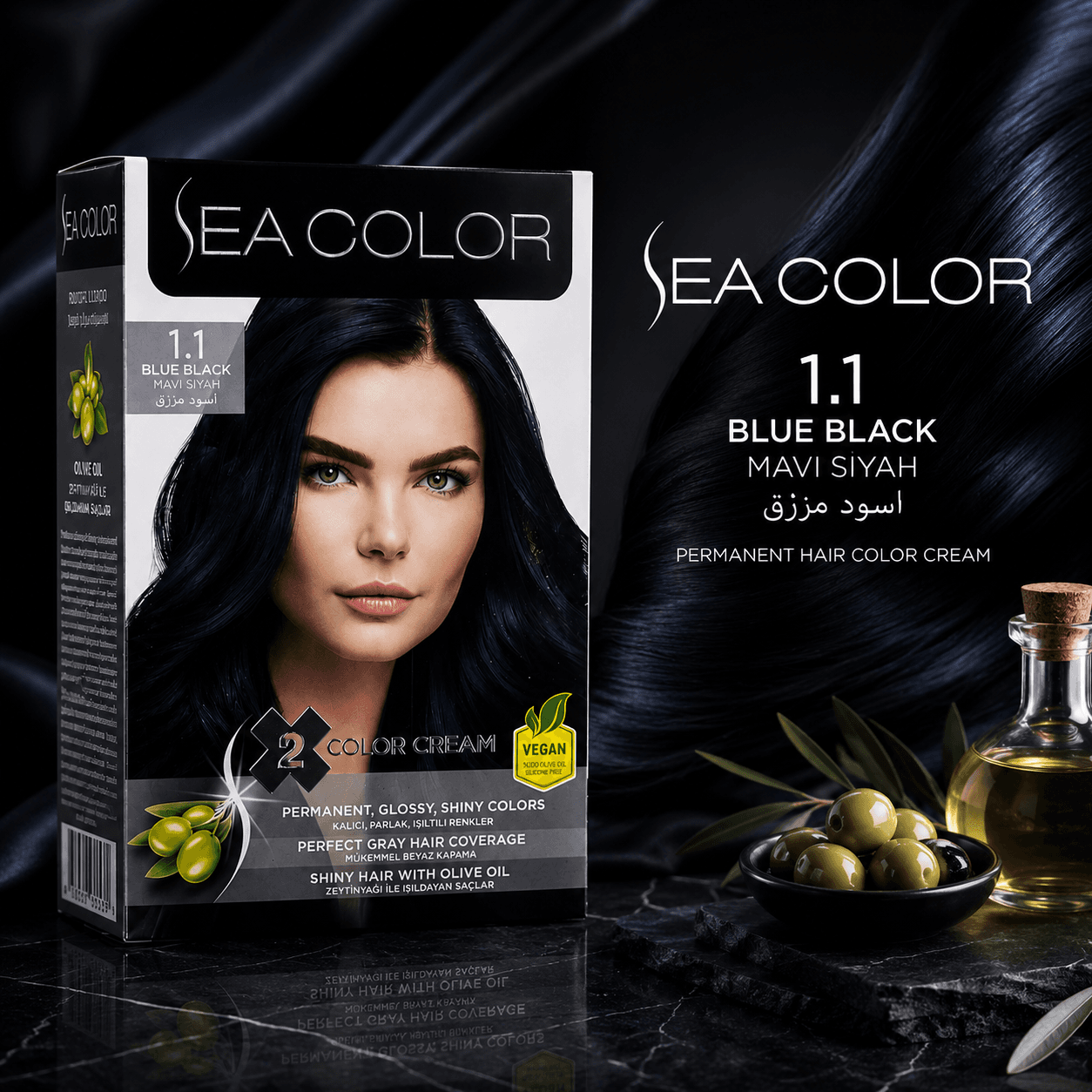Sea Color («Си колор») — стойкая крем-краска для волос, 185 мл — 1.1 "Иссиня-Черный" 185 мл