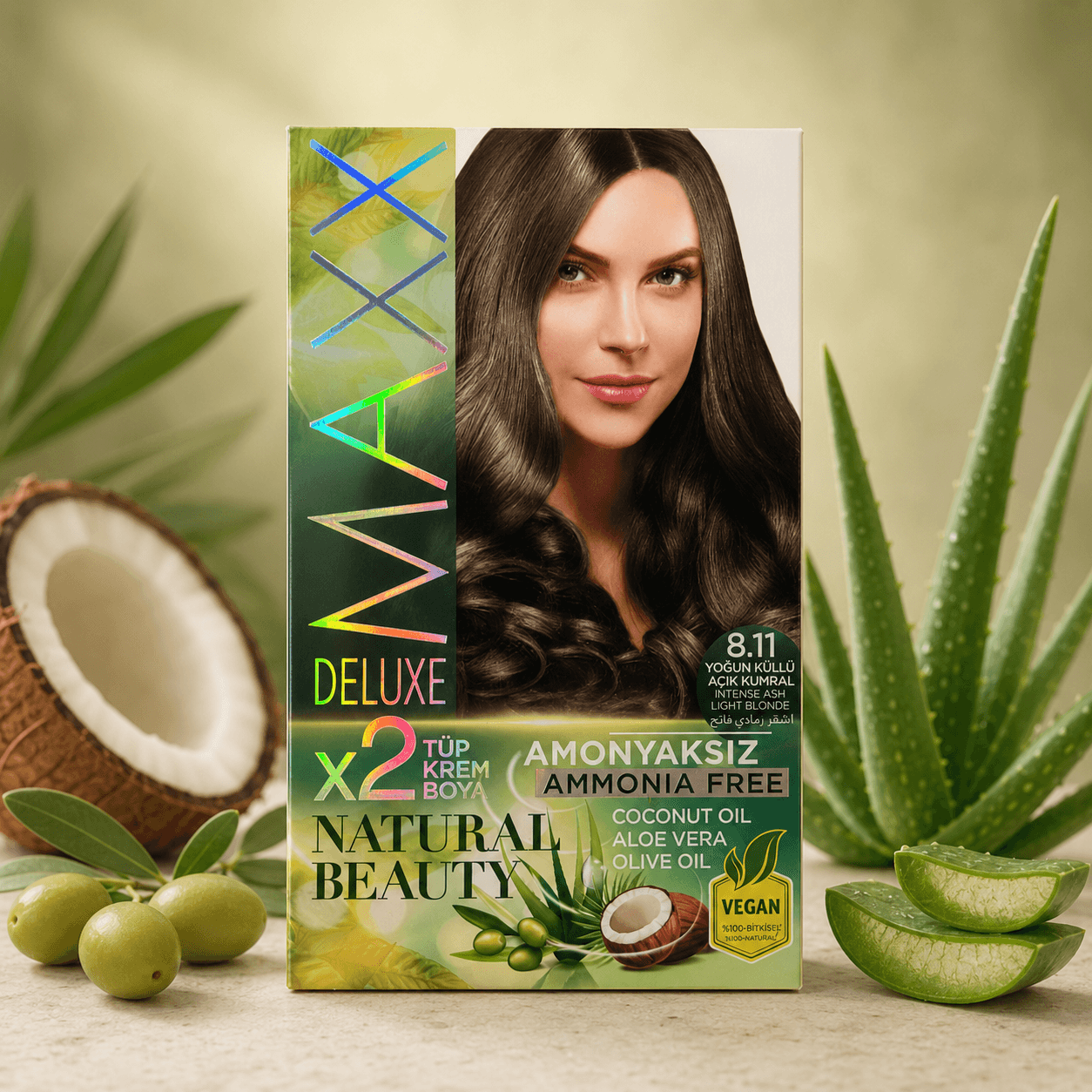 Maxx Deluxe — стойкая крем-краска для волос, 8.11 Интенсивно Пепельный Светло-Русый, 390 мл