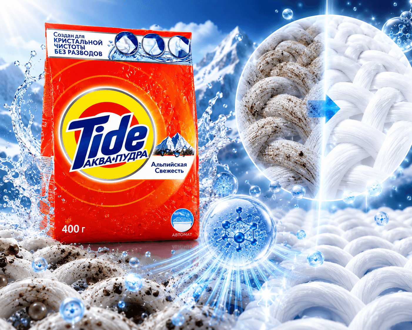 Tide — стиральный порошок, ручной «Алпийская свежесть», 400 г