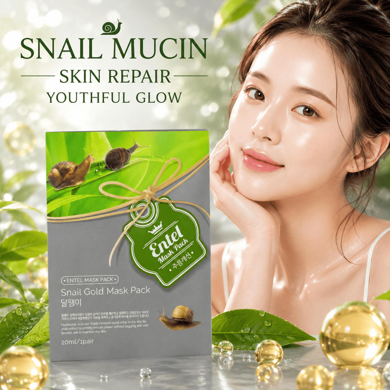 Entel тканевая маска для лица «Snail Gold»