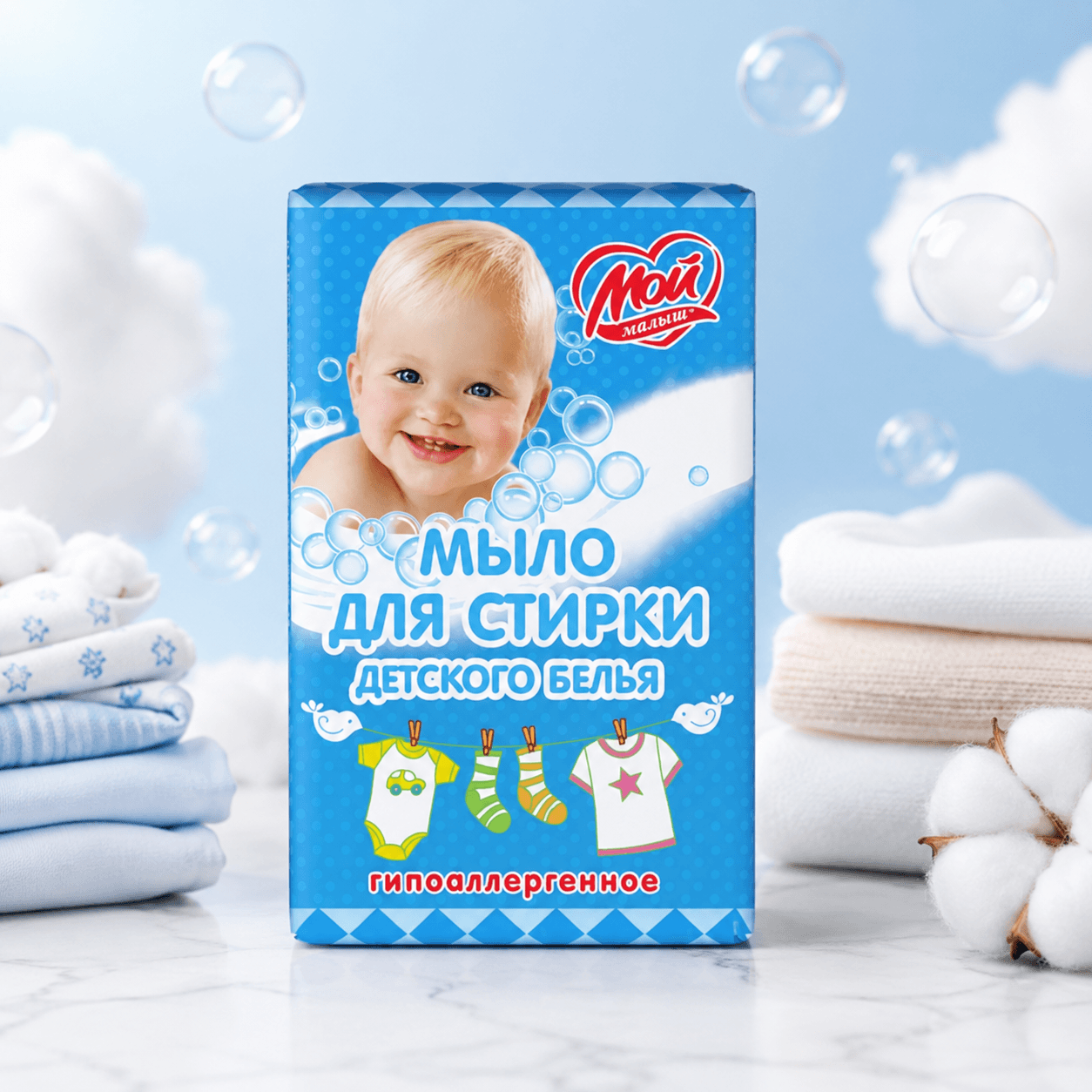 Мой Малыш — хозяйственное мыло 72% для стирки детского белья, 200 г