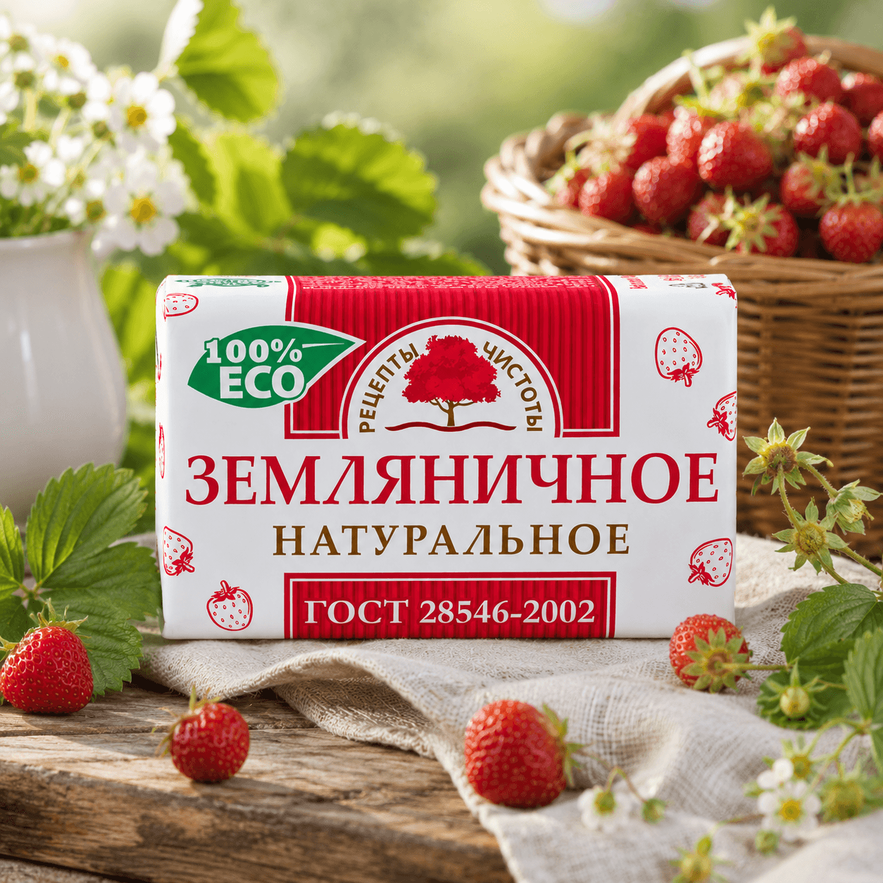 «Рецепты чистоты» — туалетное мыло ординарное, 180 г, Земляничное