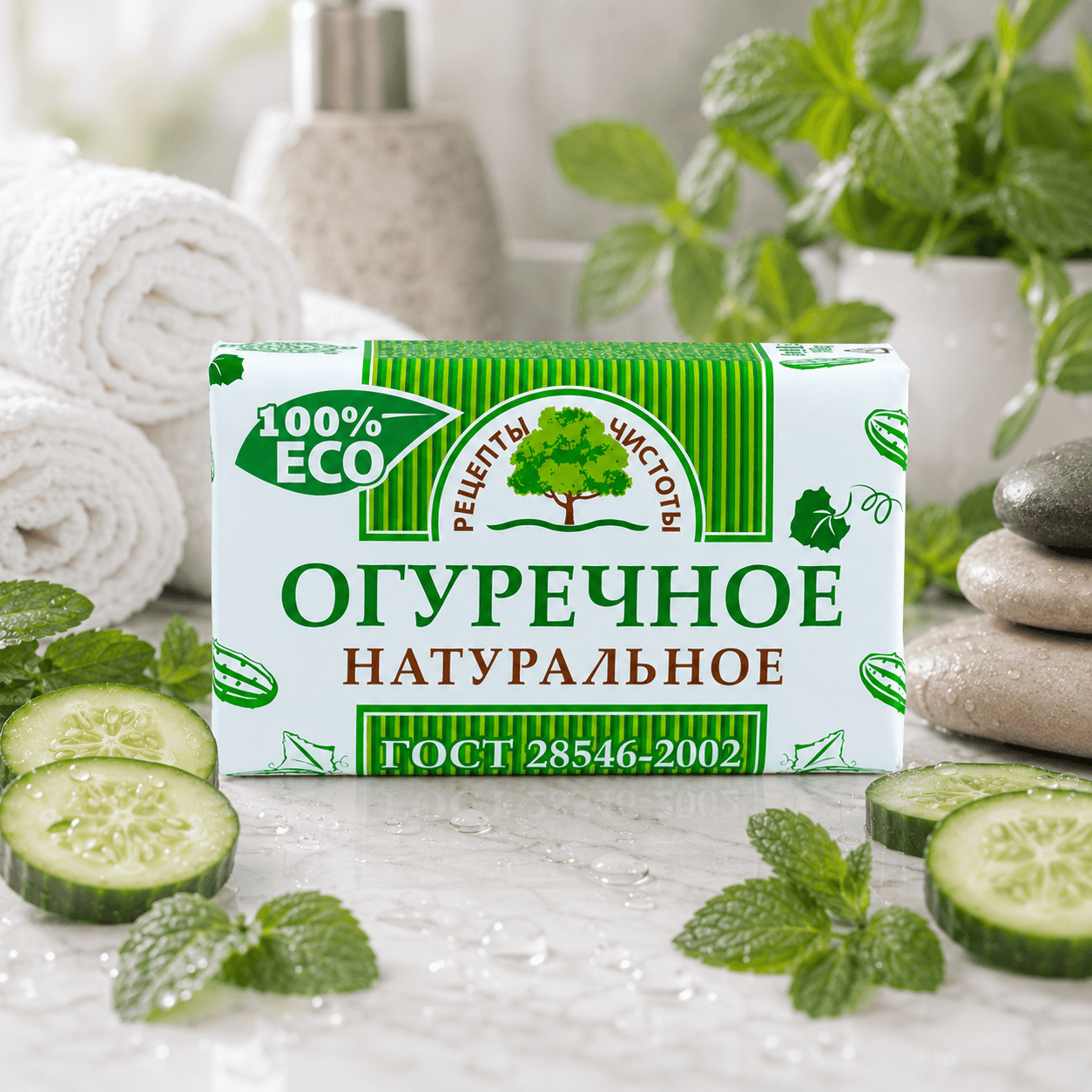 «Рецепты чистоты» — туалетное мыло ординарное, Огуречное, 180 г