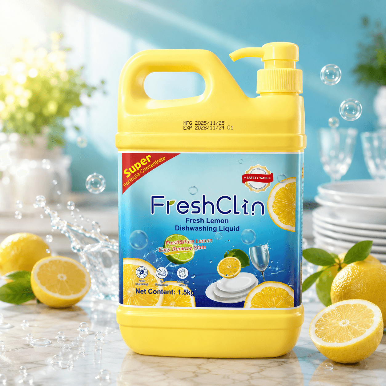 FreshClin — средство для мытья посуды, Лимон, 1500 мл