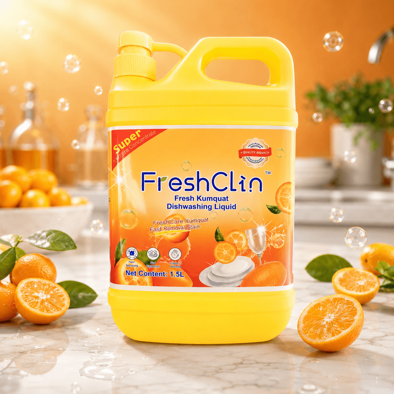 FreshClin — средство для мытья посуды, Апельсин, 1500 мл