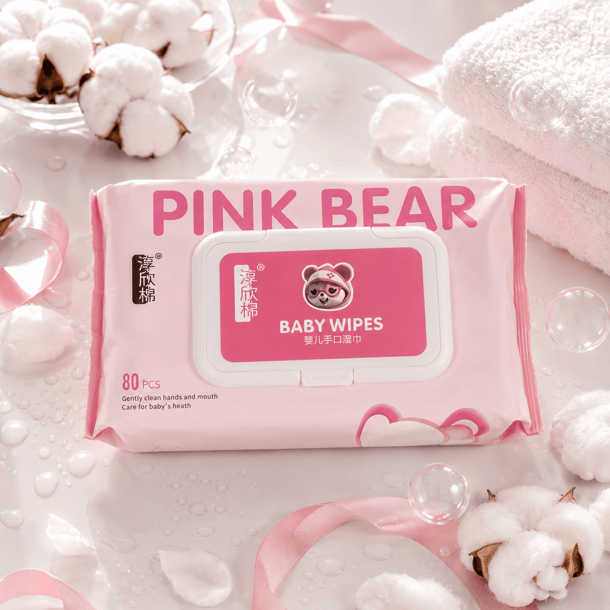 Влажные салфетки детские (Baby wipes) — Pink Bear 80 шт