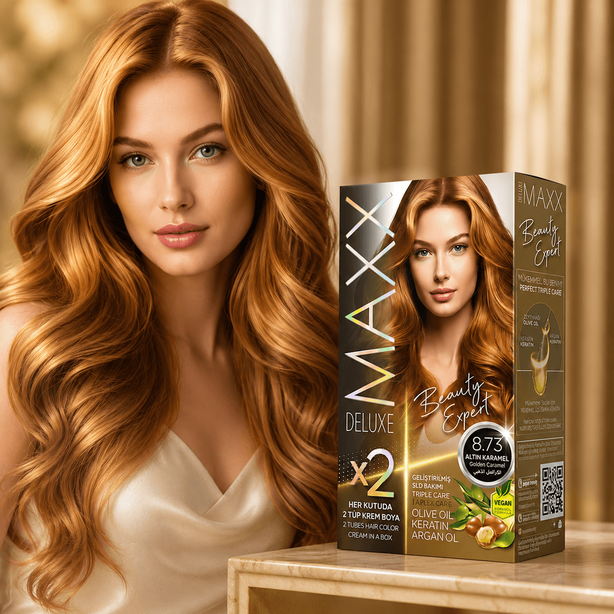 Maxx Deluxe — стойкая крем-краска для волос, 8.73 «Золотая Карамель», 390 мл