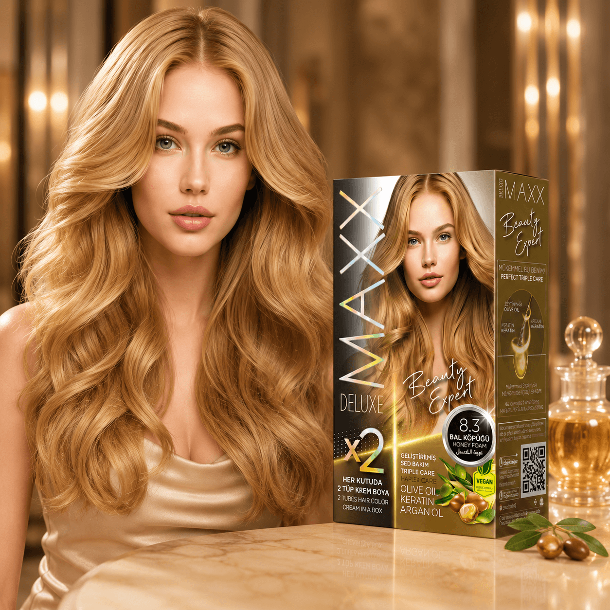 Maxx Deluxe — стойкая крем-краска для волос, 8.3 «Медовая Пена», 390 мл