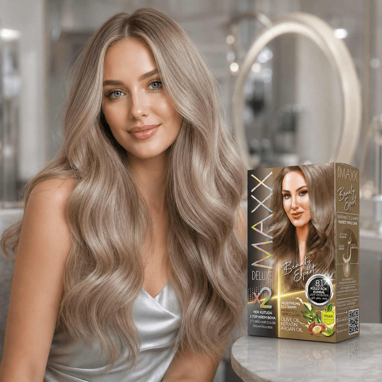 Maxx Deluxe — стойкая крем-краска для волос, 8.1 «Пепельный Светло-Русый», 390 мл