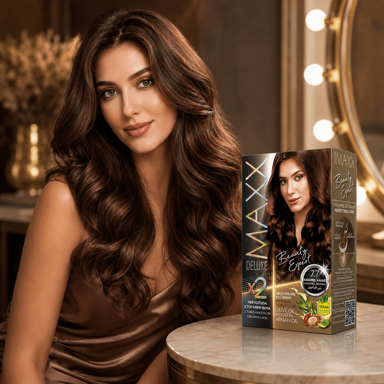Maxx Deluxe — стойкая крем-краска для волос, 7.7 «Темная Карамель», 390 мл