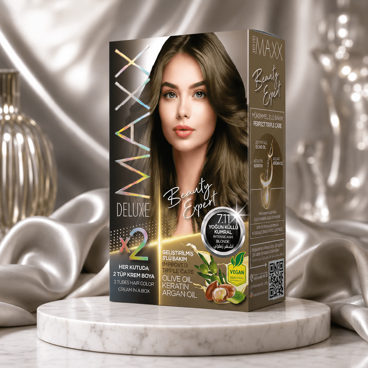 Maxx Deluxe — стойкая крем-краска для волос, 7.11 «Интенсивно Пепельный Русый», 390 мл