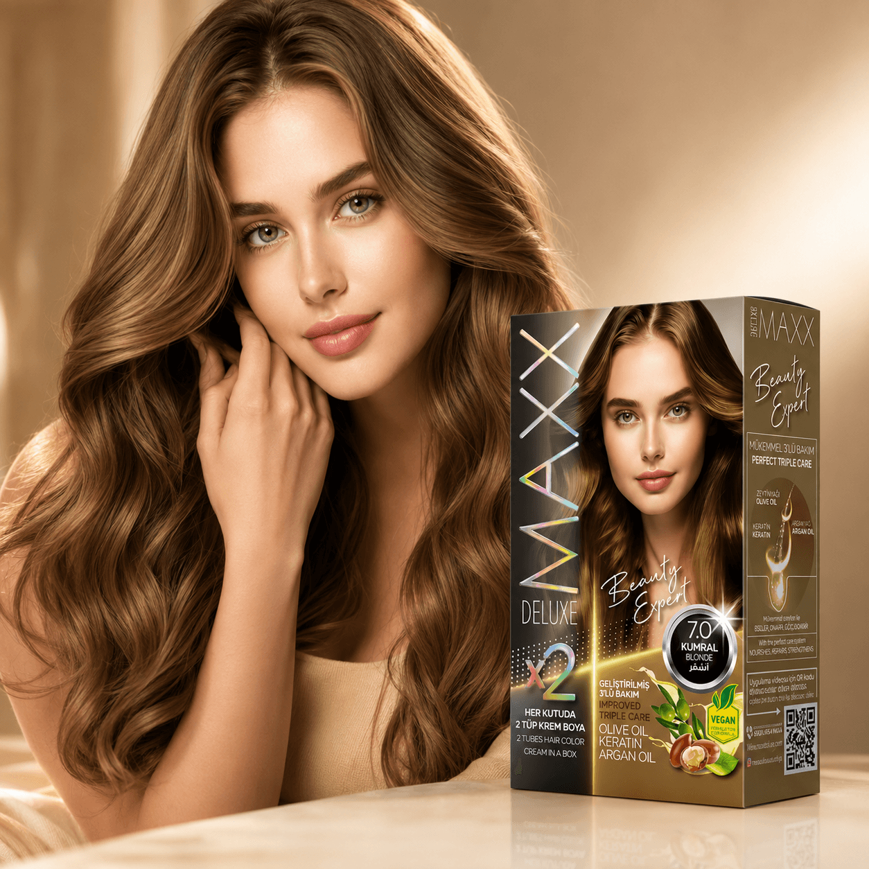 Maxx Deluxe — стойкая крем-краска для волос, 7.0 «Русый Натуральный», 390 мл