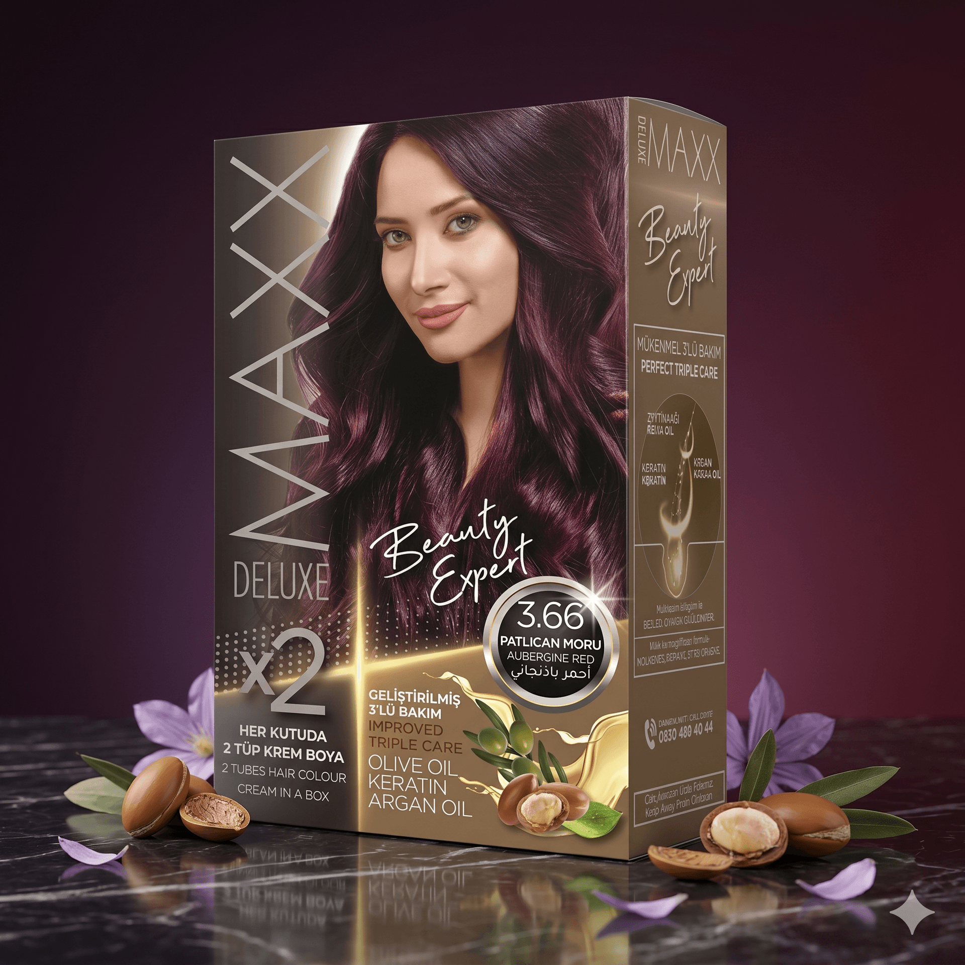 Maxx Deluxe — стойкая крем-краска для волос, 3.66 «Баклажан», 390 мл