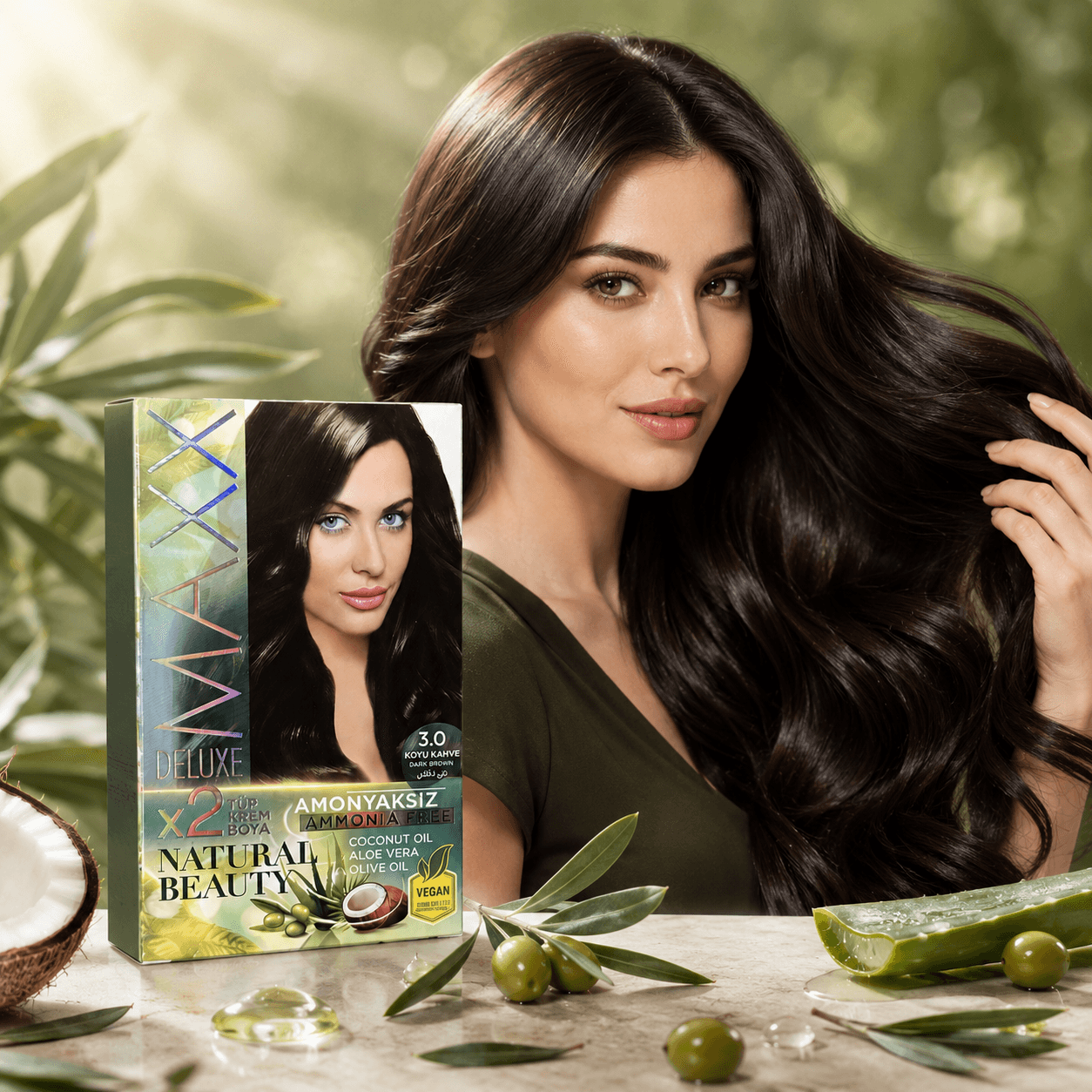 Maxx Deluxe — стойкая крем-краска для волос, 3.0 «Тёмный Каштан», 390 мл