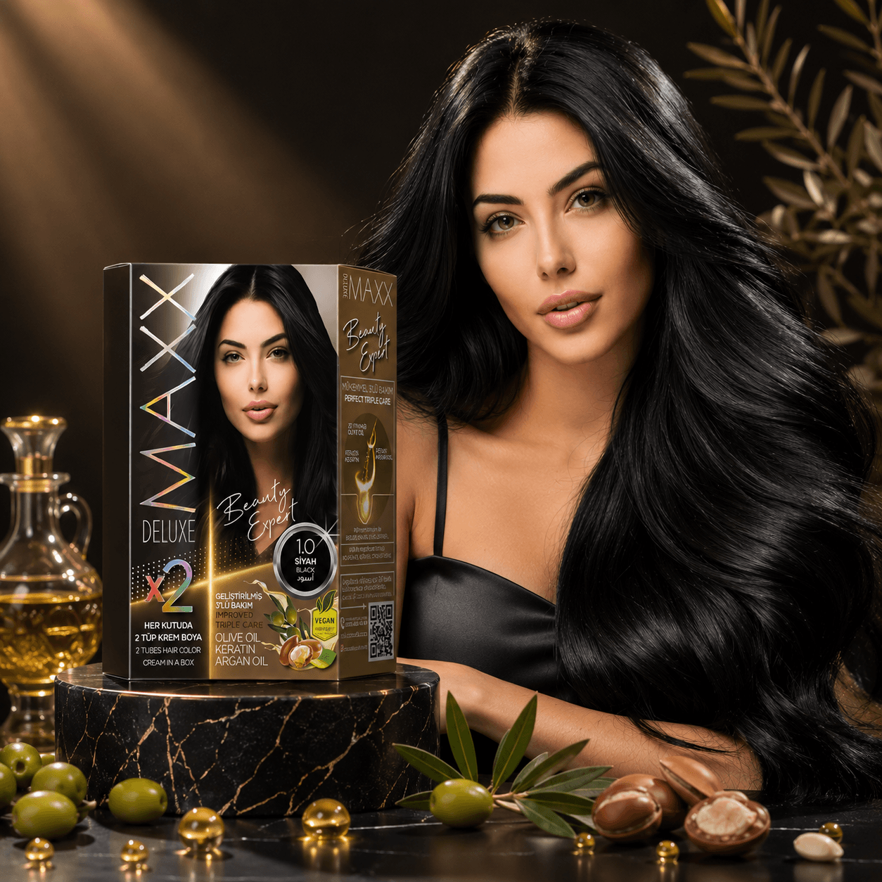 Maxx Deluxe — стойкая крем-краска для волос, 1.0 «Черный натуральный», 390 мл