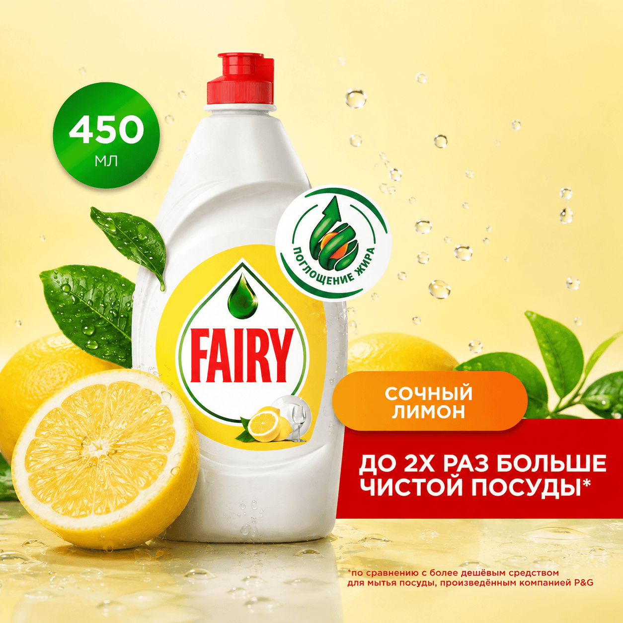 Fairy — средство для мытья посуды «Сочный лимон», 450 мл