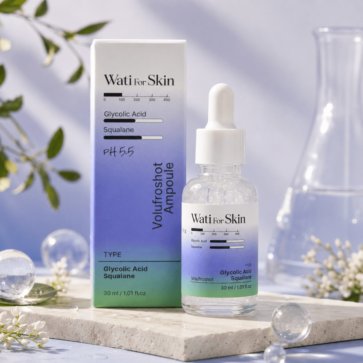 Wati For Skin Glycolic Acid Squalane Volufroshot Ampoule — антивозрастная сыворотка, 30 мл