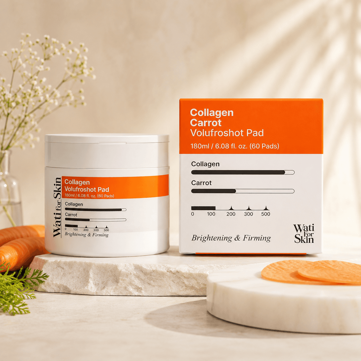 Wati For Skin Collagen Carrot Volufroshot Pad — коллагеновые подушечки, 30 мл