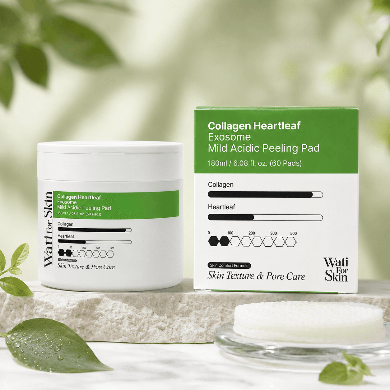 Wati For Skin Collagen Heartleaf Exosome Mild Acidic Peeling Pad — отшелушив подушка, 30 мл