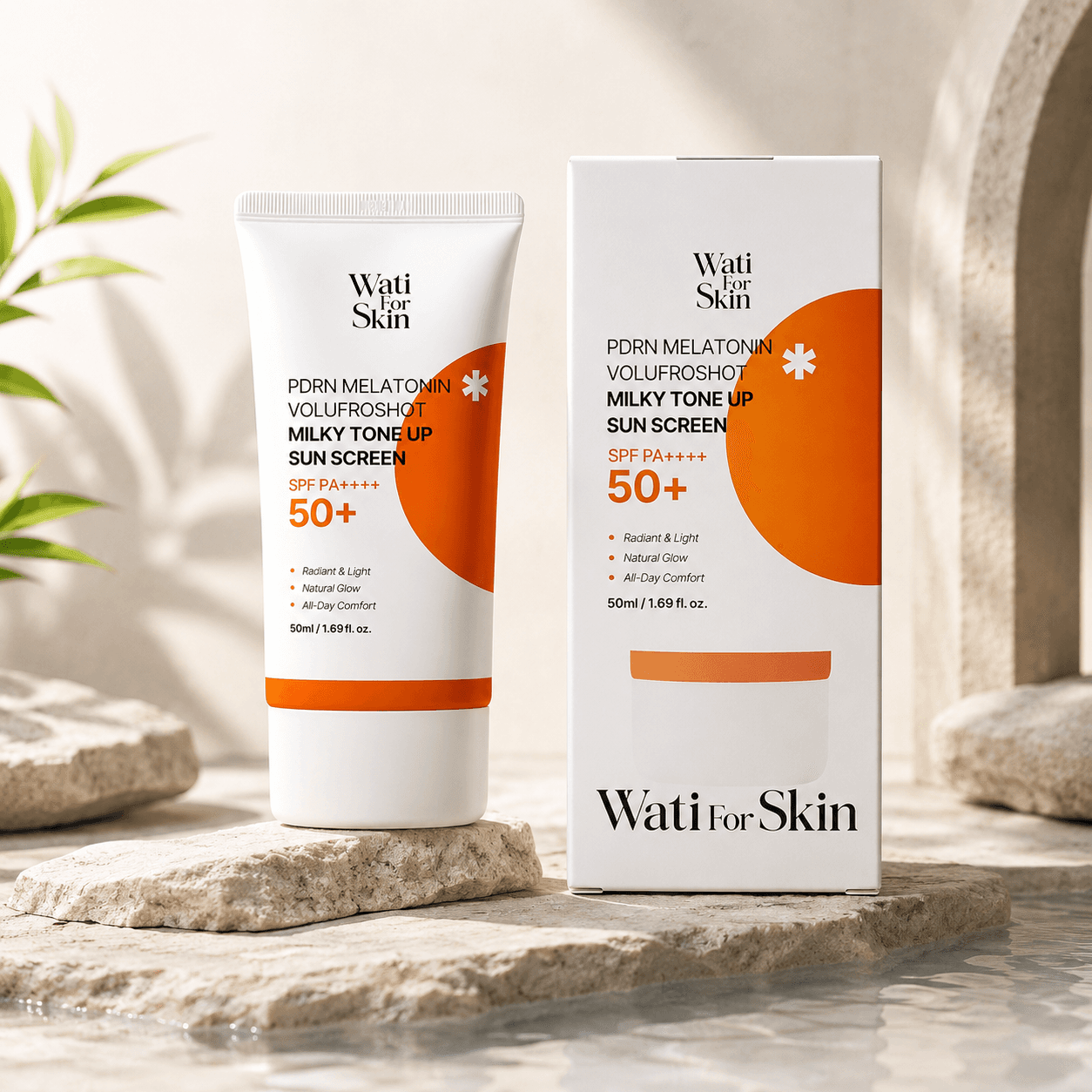 Wati For Skin PDRN Melatonin Volufroshot Milky Tone-Up Sun Cream SPF50+ — солнцезащитный крем