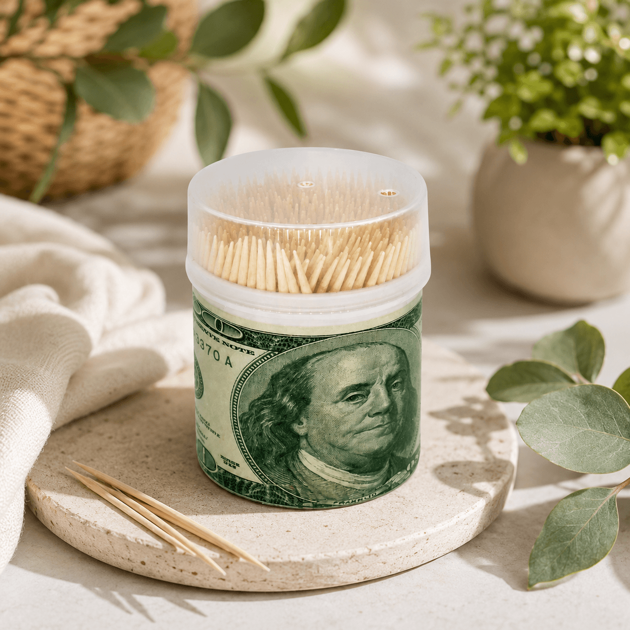Dollar — зубочистки бамбуковые в стаканчике
