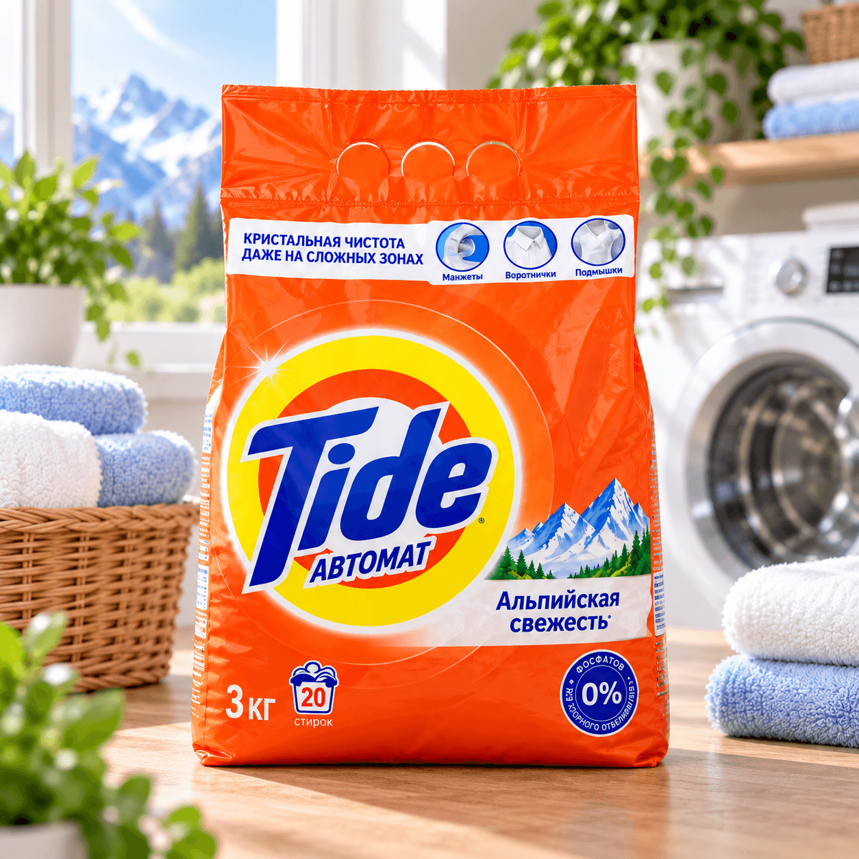 Tide — стиральный порошок, автомат «Альпийская свежесть», 3 кг